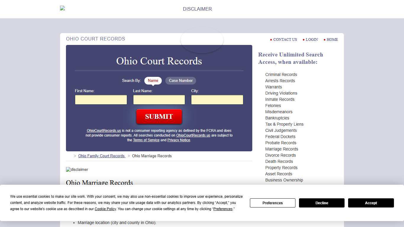 Ohio Marriage Records Search | OhioCourtRecords.us