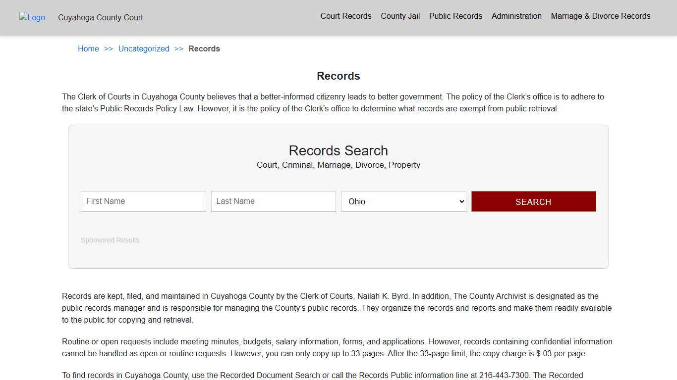 Records | Cuyahoga OH County Court